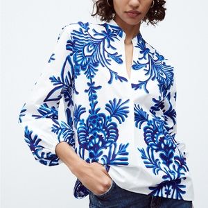 Zara Blue Floral Long Sleeve Top